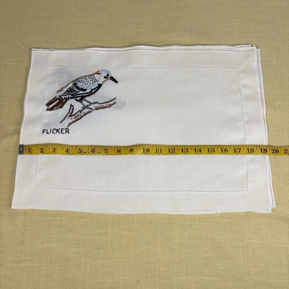 Set of 6 Vtg Hand Embroidered Table Mats Birds GrannyCore Farmhouse Decor OOAK